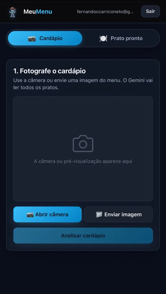 Capture screen: app open, ready to photograph the restaurant menu